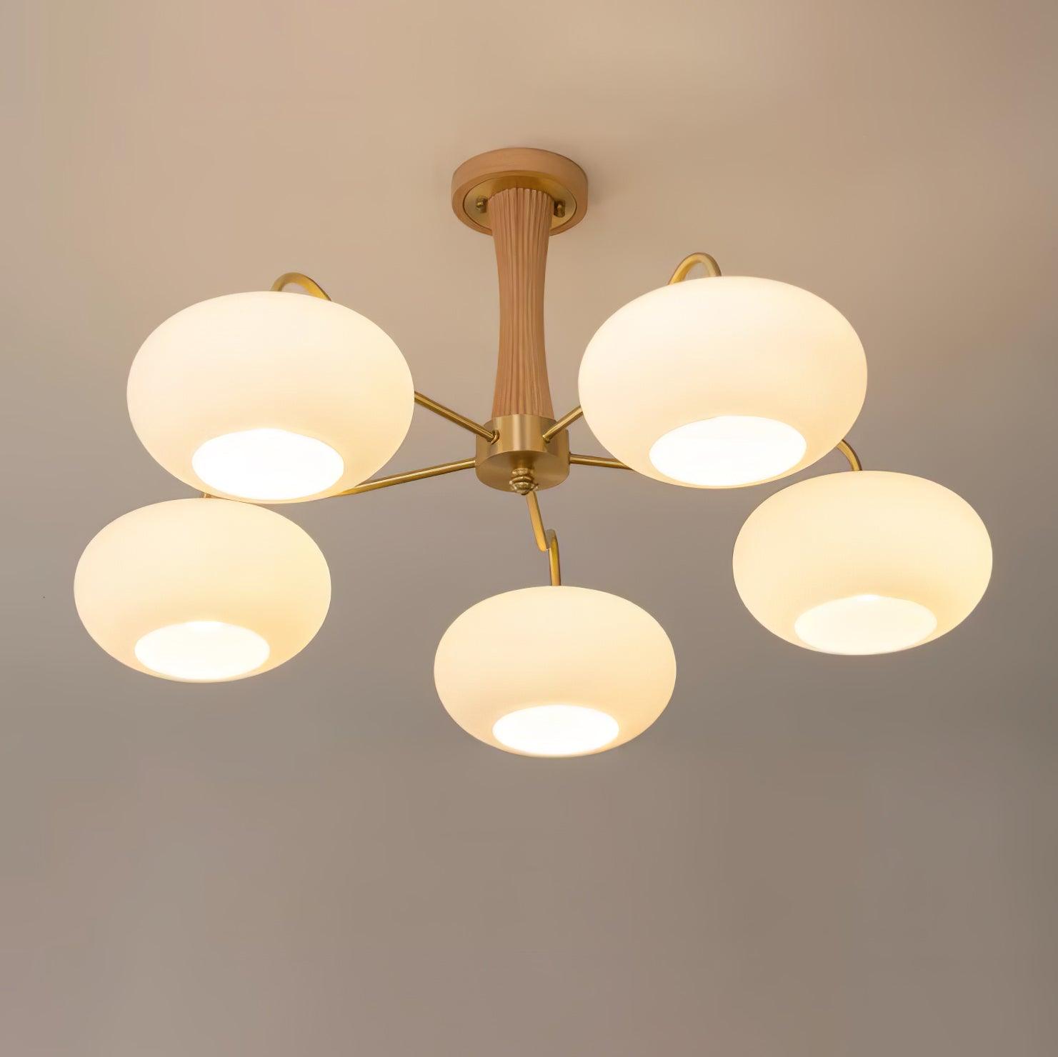 Persimmon Wooden Brass Ceiling Suspension Lighting Lobby