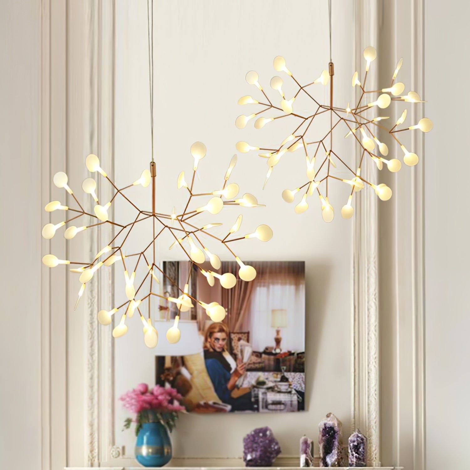Rose Gold Firefly LED Ceiling Suspension Lighting Lobby