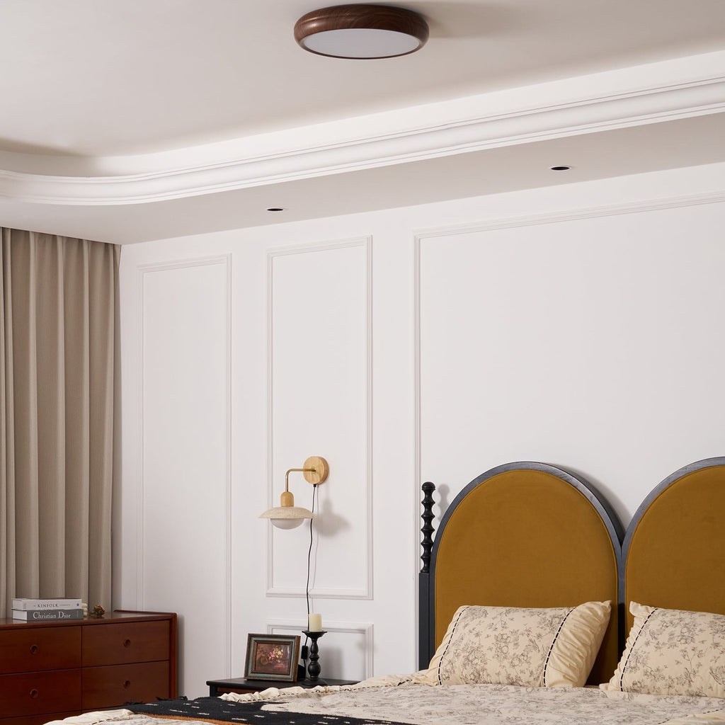 Round Ceiling Light with Wood Grain Lighting Lobby