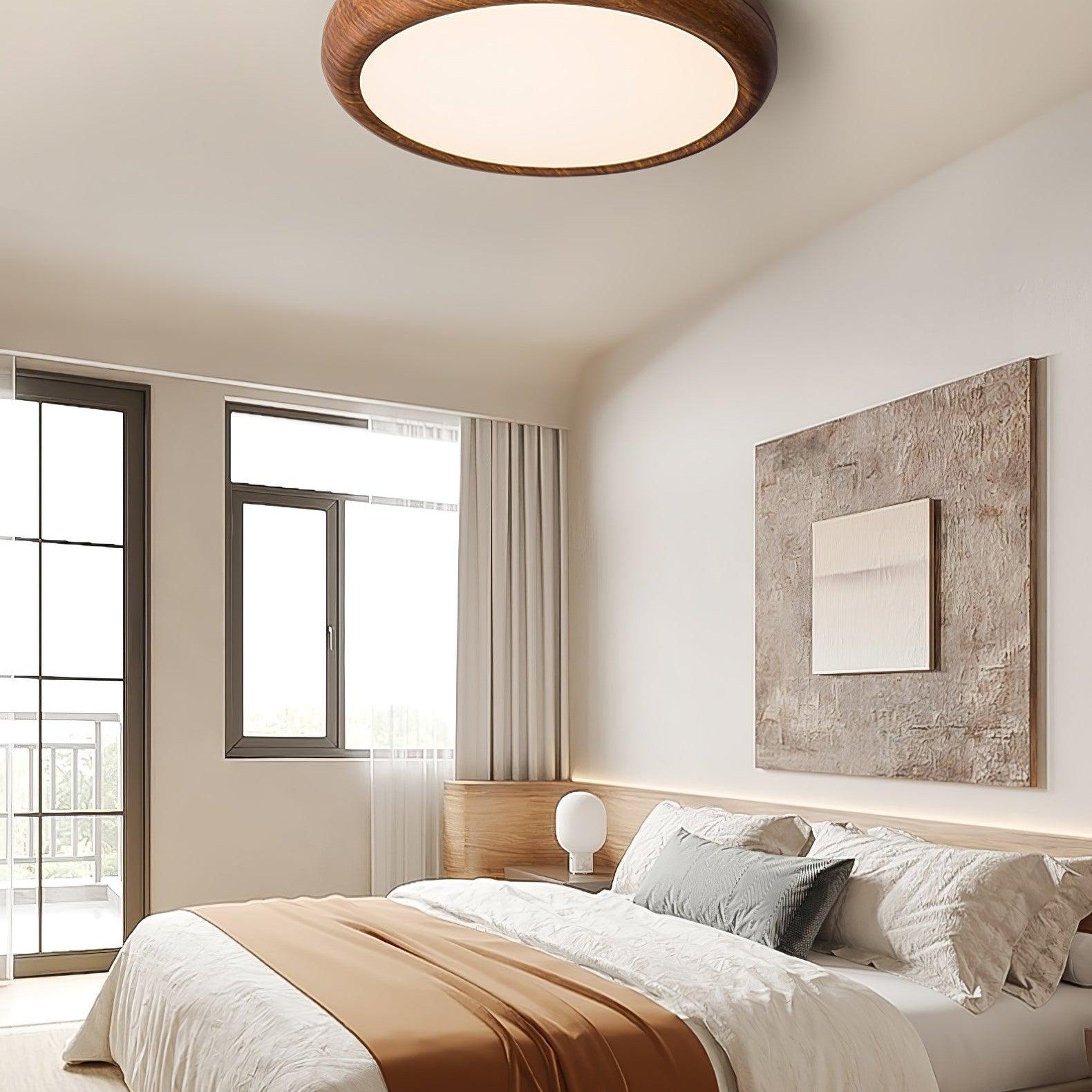 Round Ceiling Light with Wood Grain Lighting Lobby