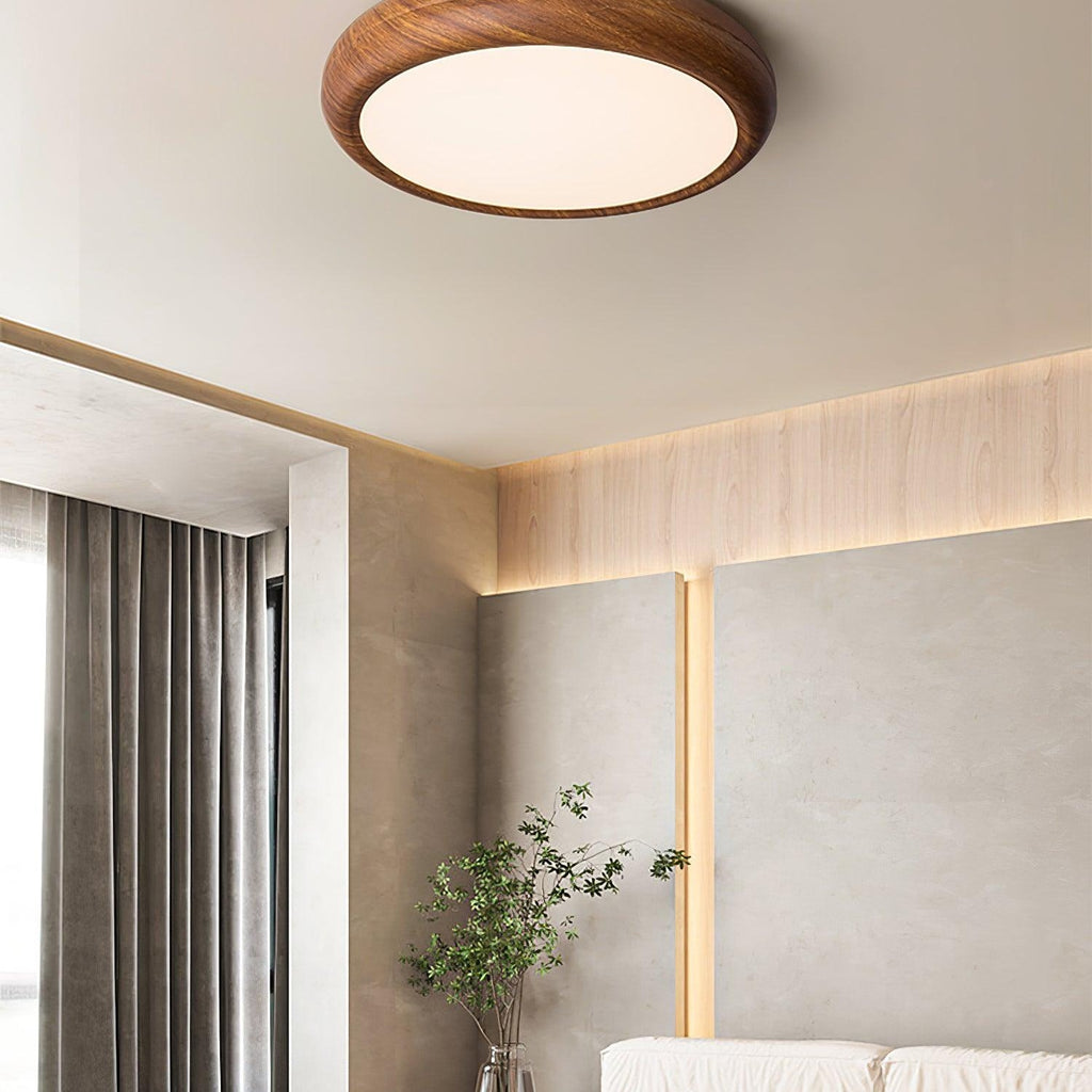 Round Ceiling Light with Wood Grain Lighting Lobby