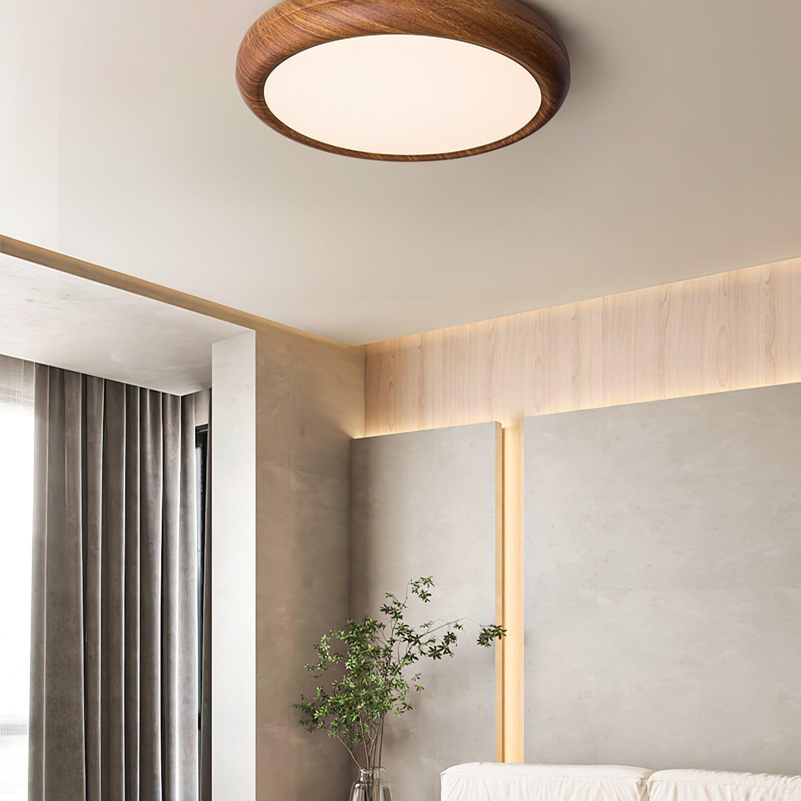 Round Ceiling Light with Wood Grain Lighting Lobby