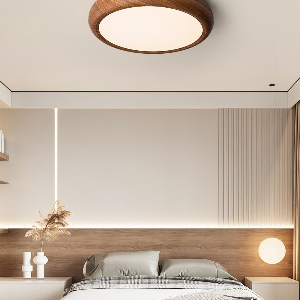 Round Ceiling Light with Wood Grain Lighting Lobby