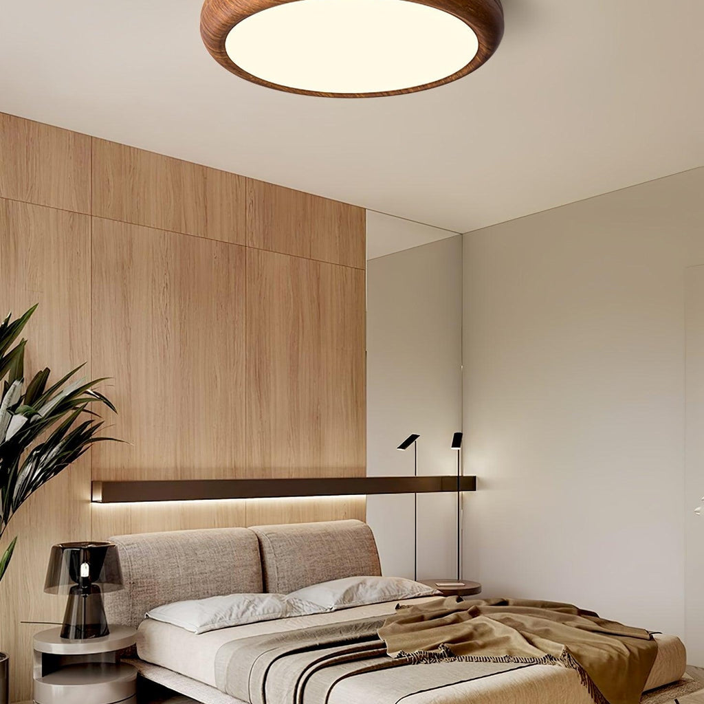 Round Ceiling Light with Wood Grain Lighting Lobby