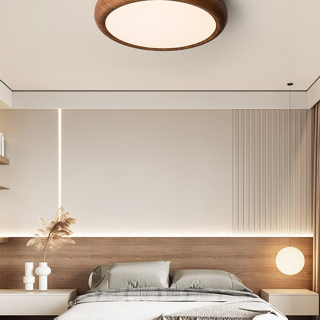 Round Ceiling Light with Wood Grain Lighting Lobby