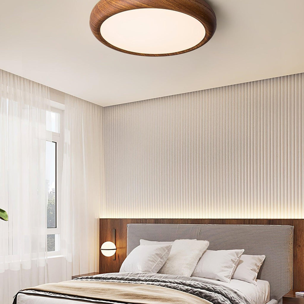 Round Ceiling Light with Wood Grain Lighting Lobby