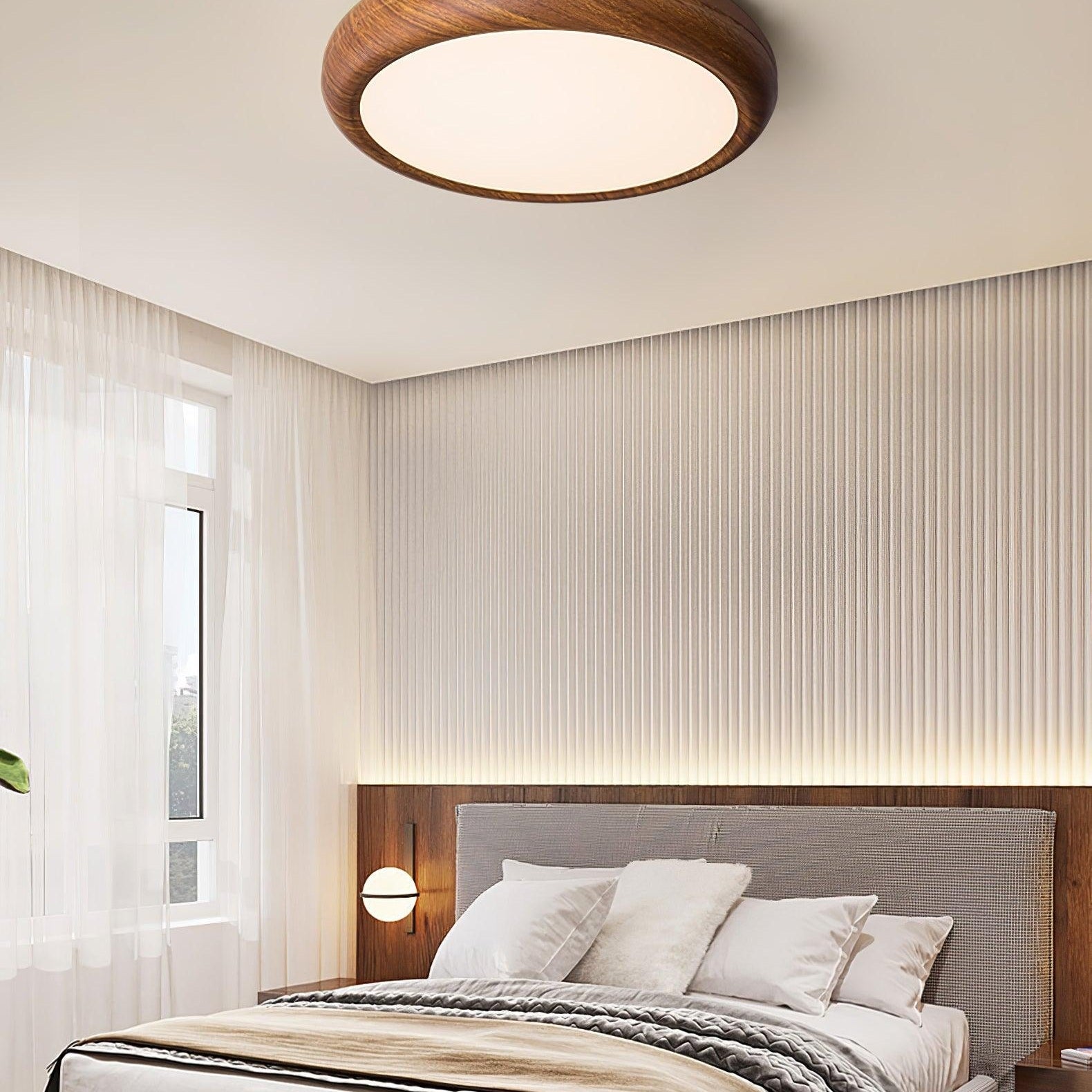 Round Ceiling Light with Wood Grain Lighting Lobby