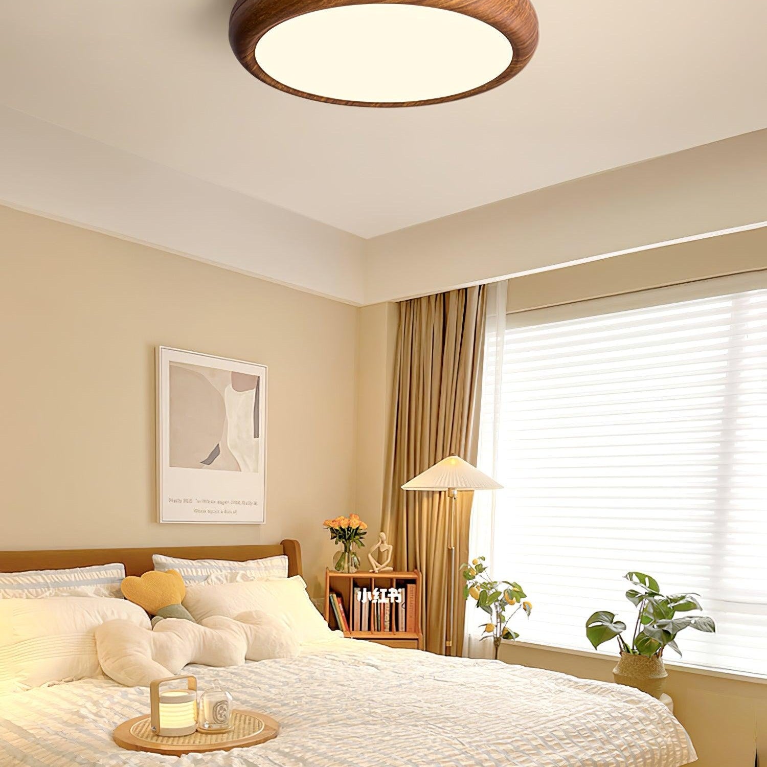 Round Ceiling Light with Wood Grain Lighting Lobby