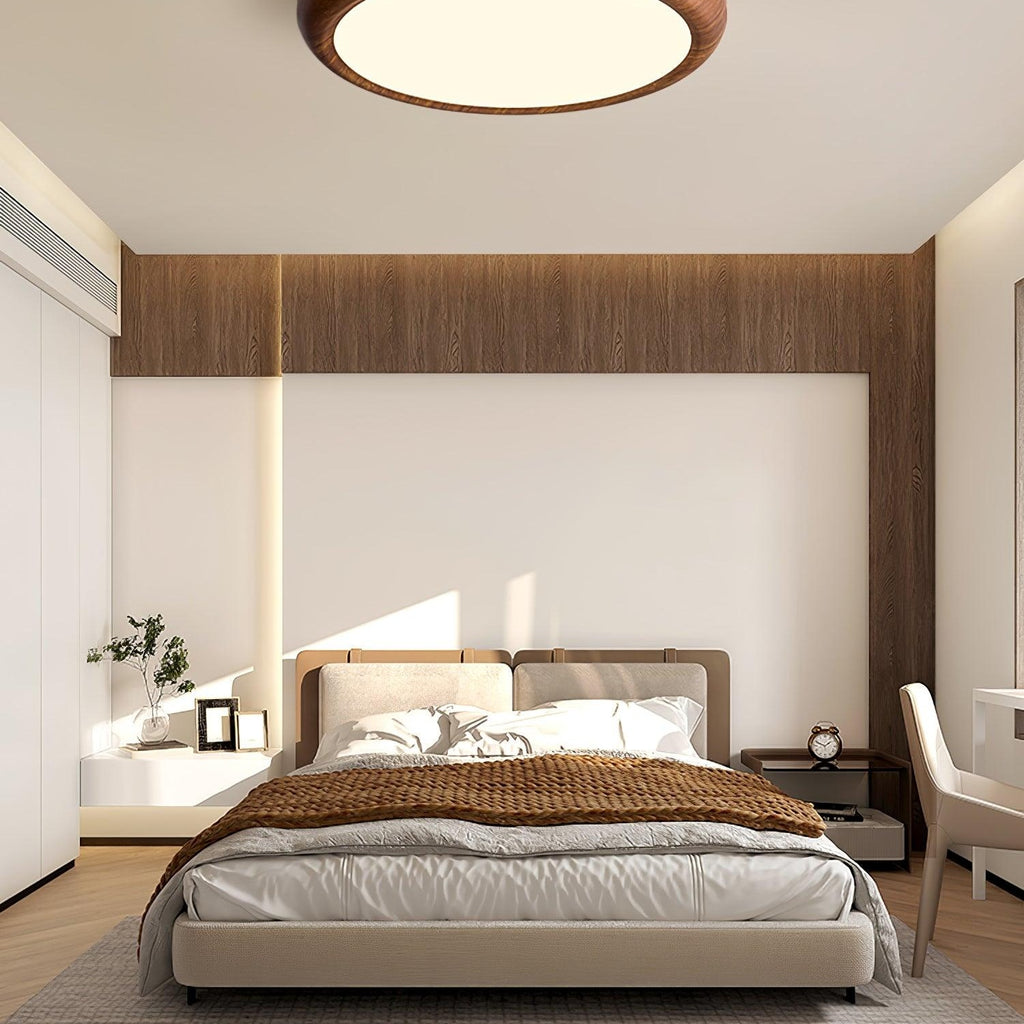 Round Ceiling Light with Wood Grain Lighting Lobby