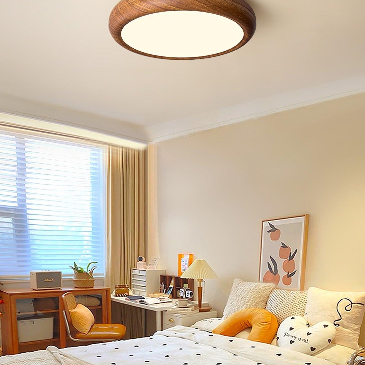 Round Ceiling Light with Wood Grain Lighting Lobby