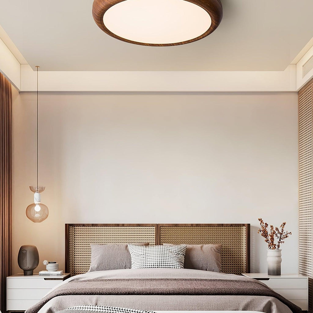 Round Ceiling Light with Wood Grain Lighting Lobby