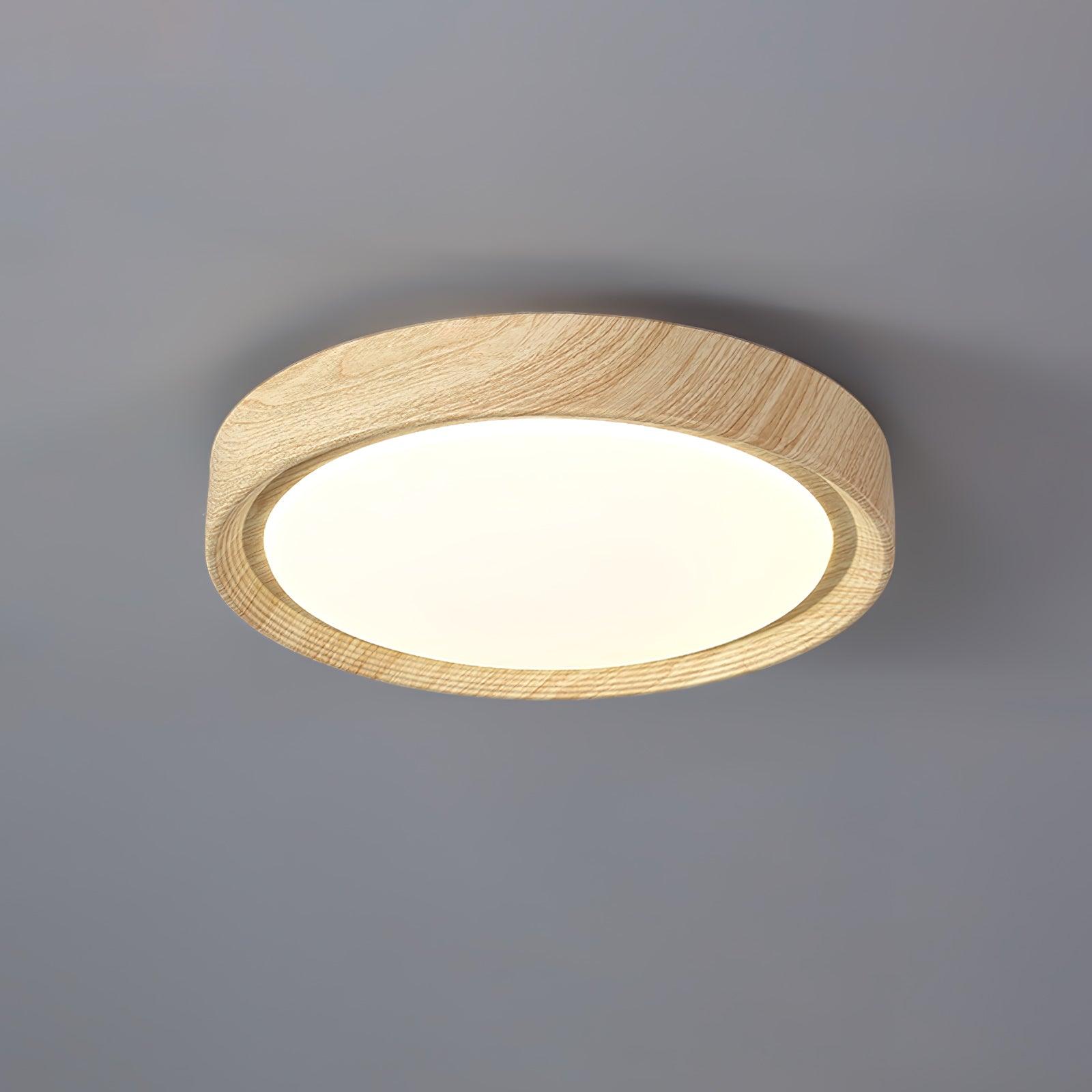 Round Ceiling Light with Wood Grain Lighting Lobby