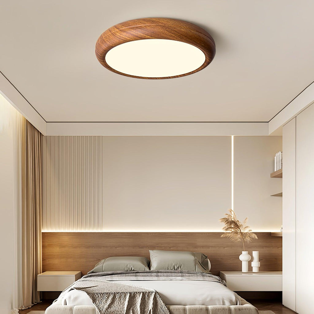 Round Ceiling Light with Wood Grain Lighting Lobby