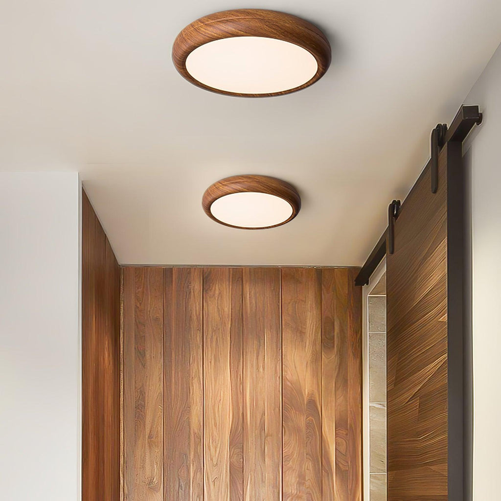 Round Ceiling Light with Wood Grain Lighting Lobby
