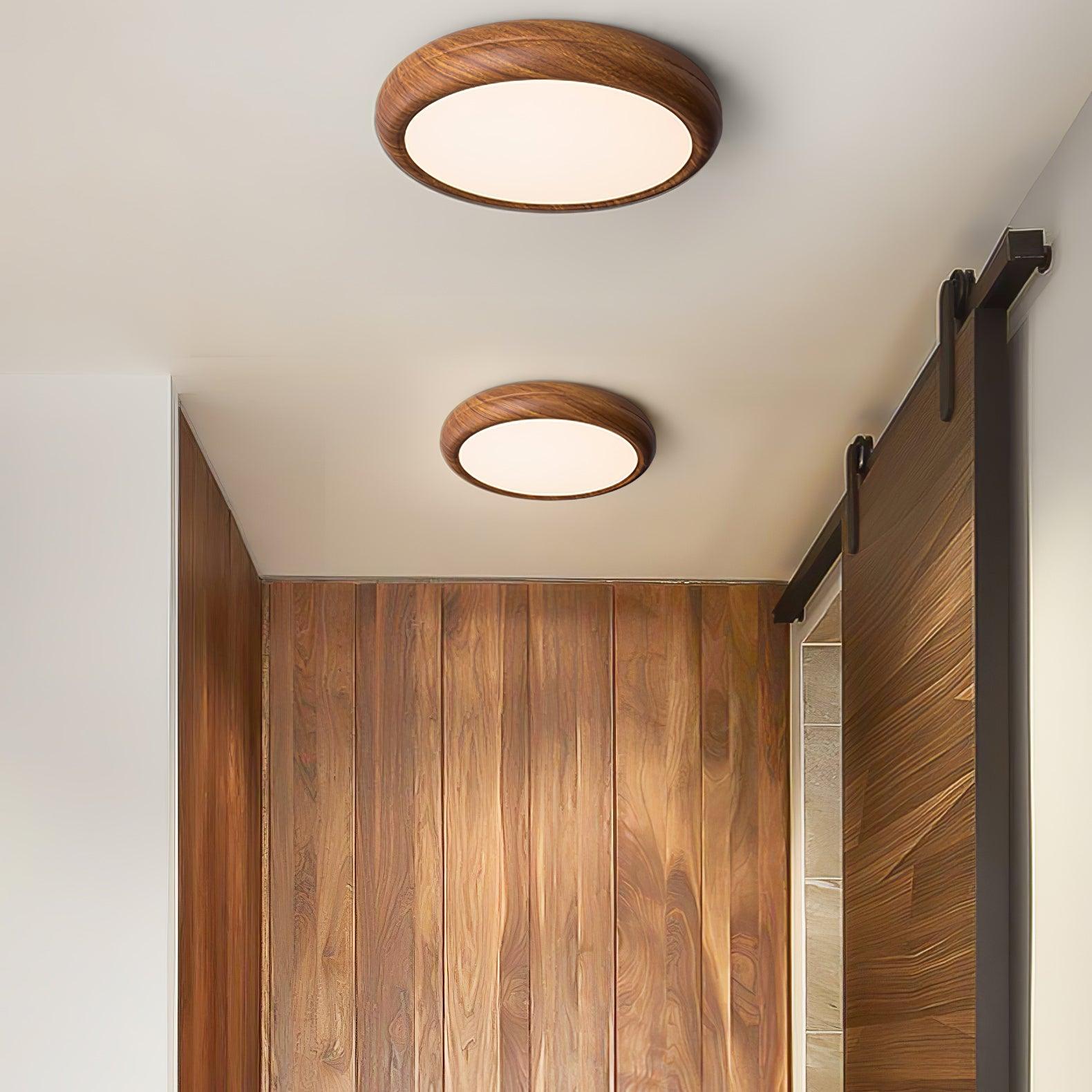 Round Ceiling Light with Wood Grain Lighting Lobby