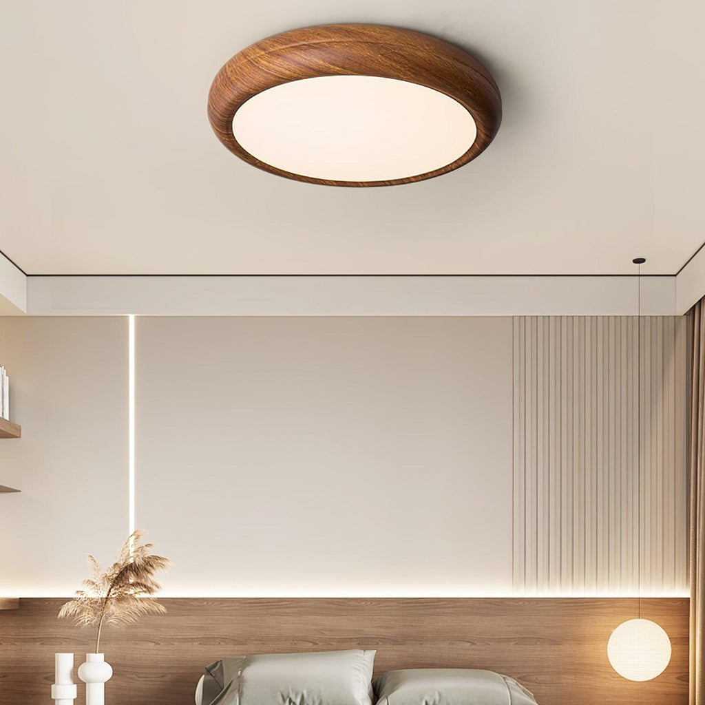 Round Ceiling Light with Wood Grain Lighting Lobby