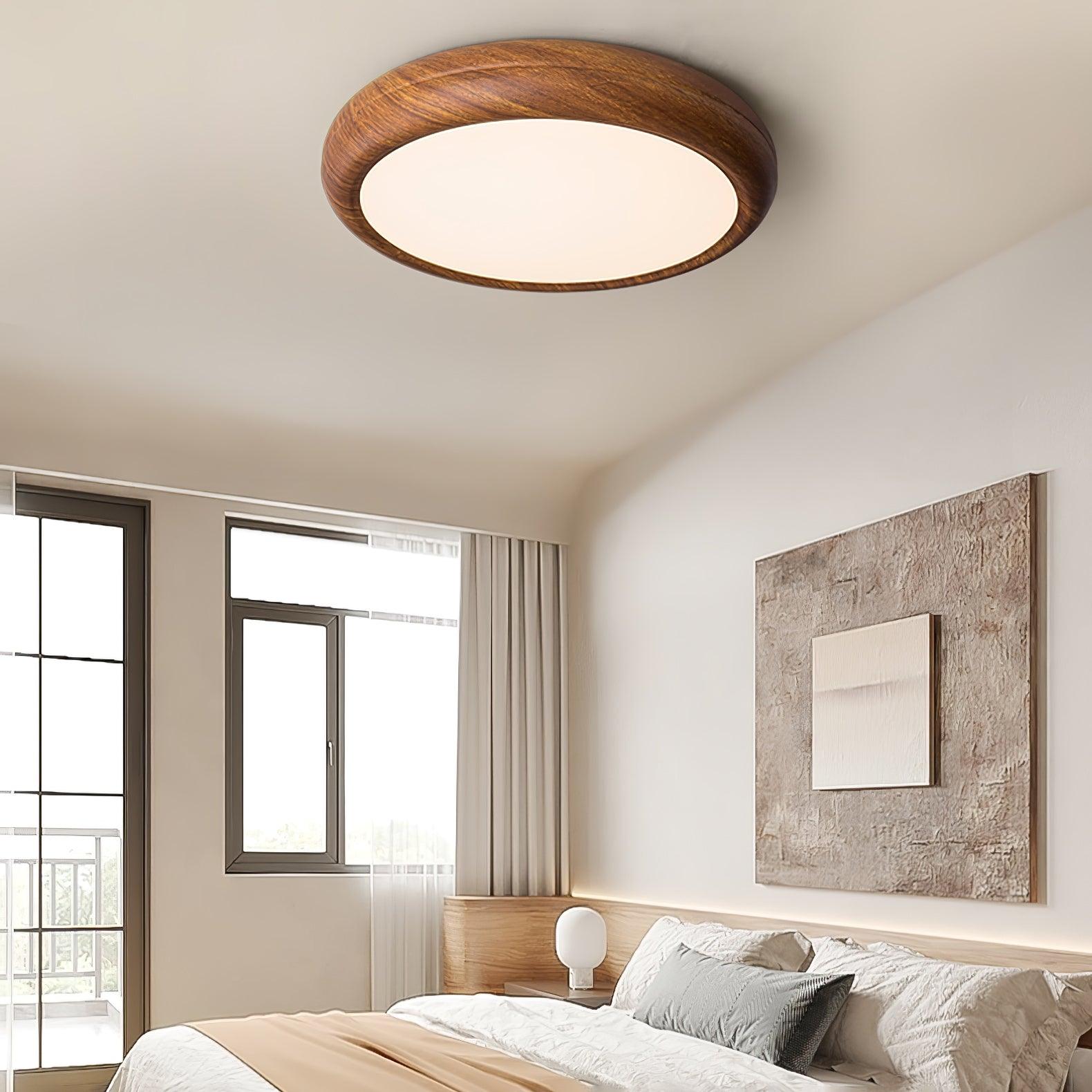 Round Ceiling Light with Wood Grain Lighting Lobby