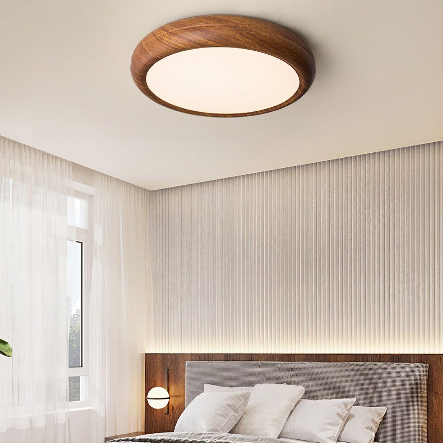 Round Ceiling Light with Wood Grain Lighting Lobby
