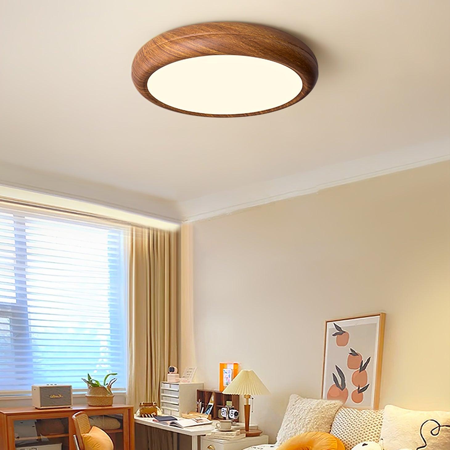 Round Ceiling Light with Wood Grain Lighting Lobby