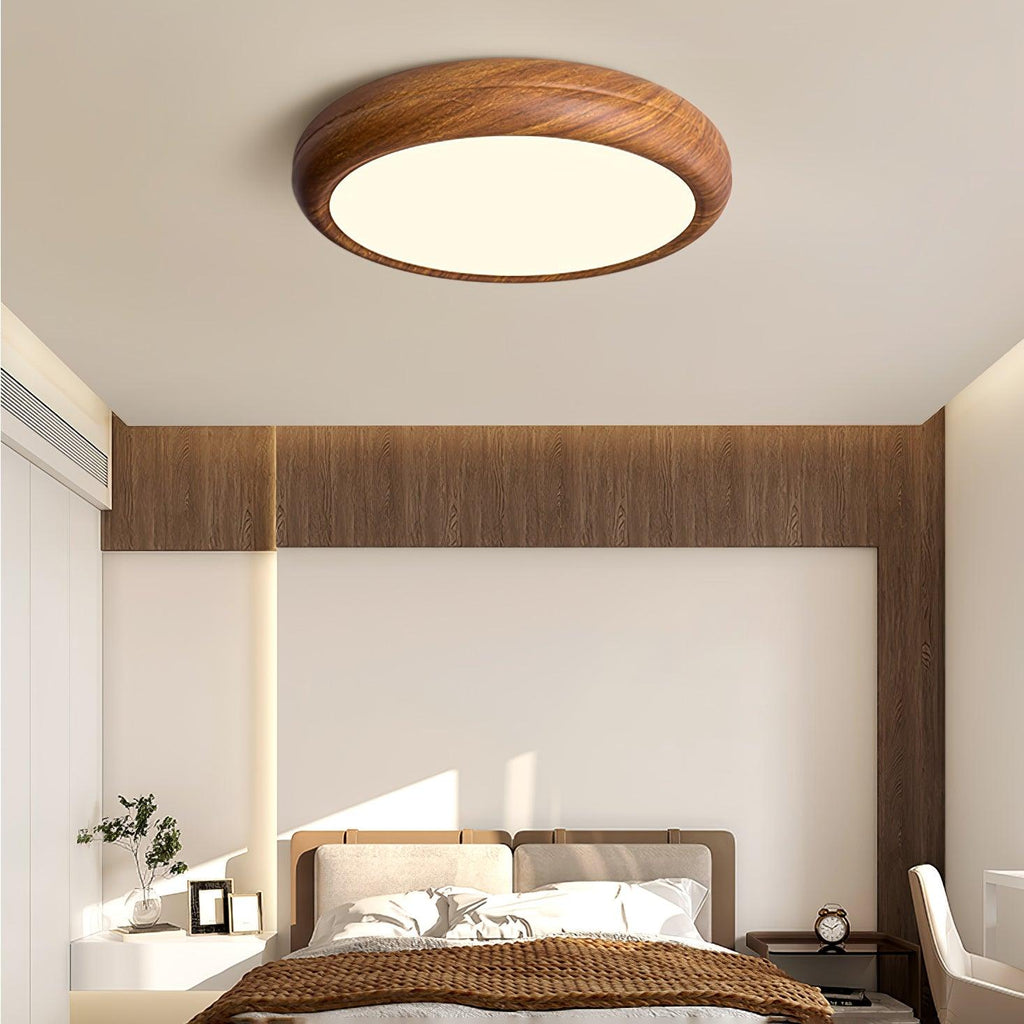 Round Ceiling Light with Wood Grain Lighting Lobby