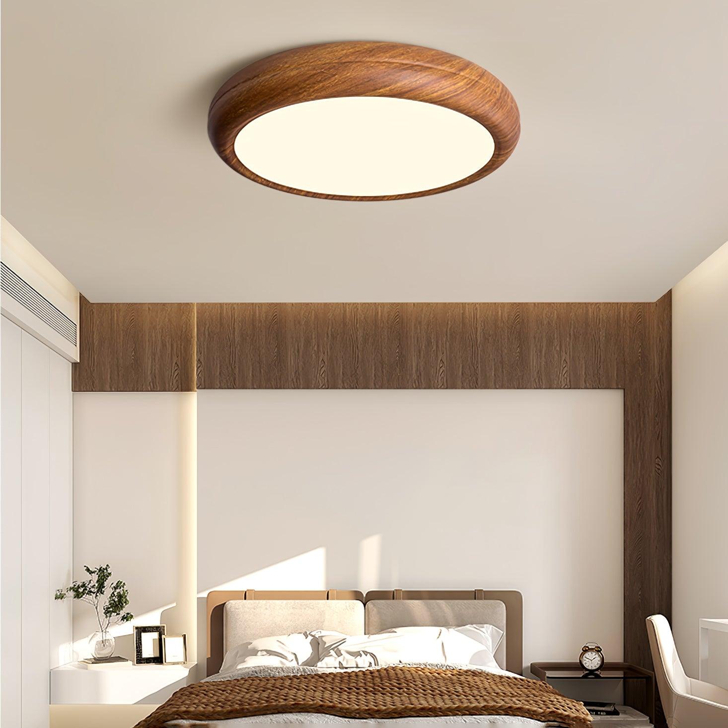 Round Ceiling Light with Wood Grain Lighting Lobby