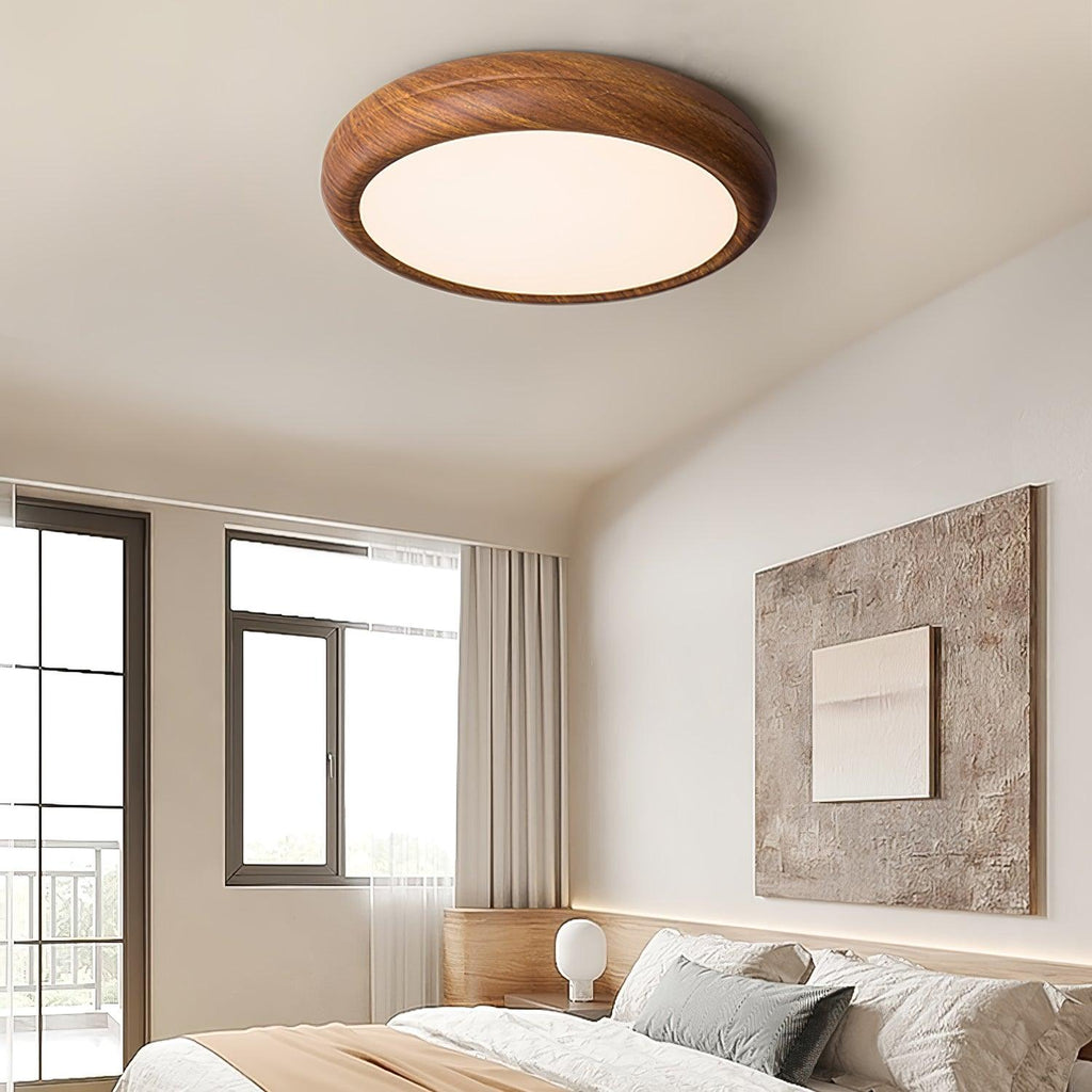 Round Ceiling Light with Wood Grain Lighting Lobby