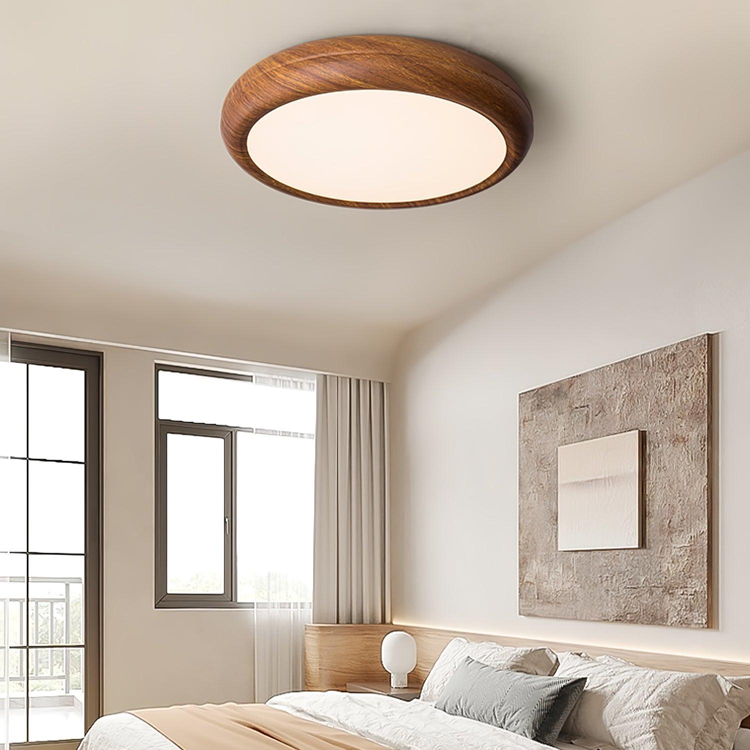 Round Ceiling Light with Wood Grain Lighting Lobby