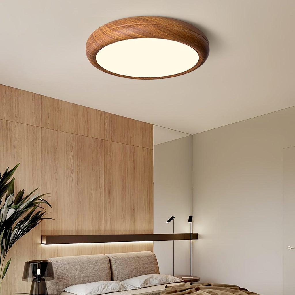 Round Ceiling Light with Wood Grain Lighting Lobby