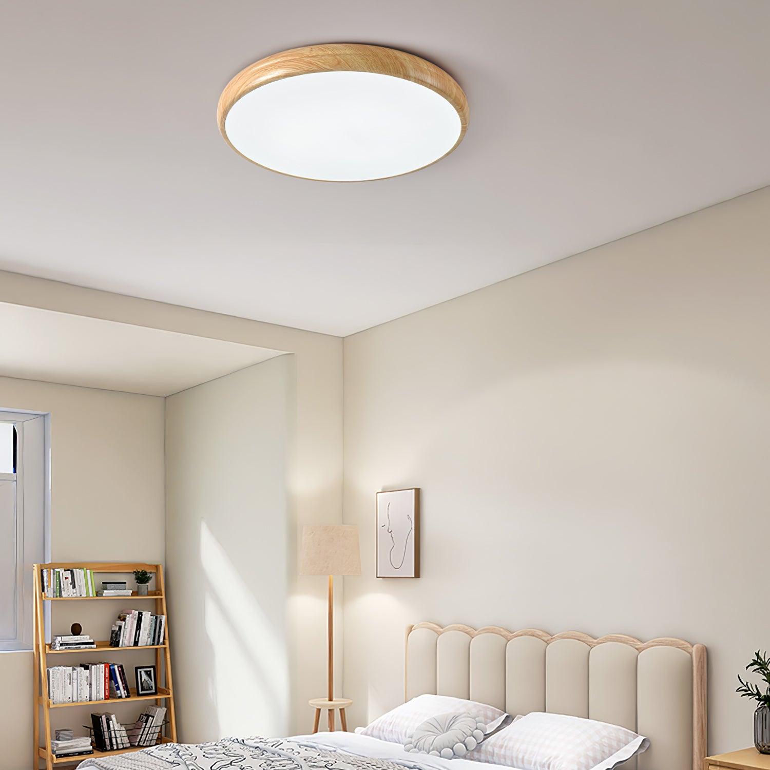 Round Ceiling Light with Wood Grain Lighting Lobby