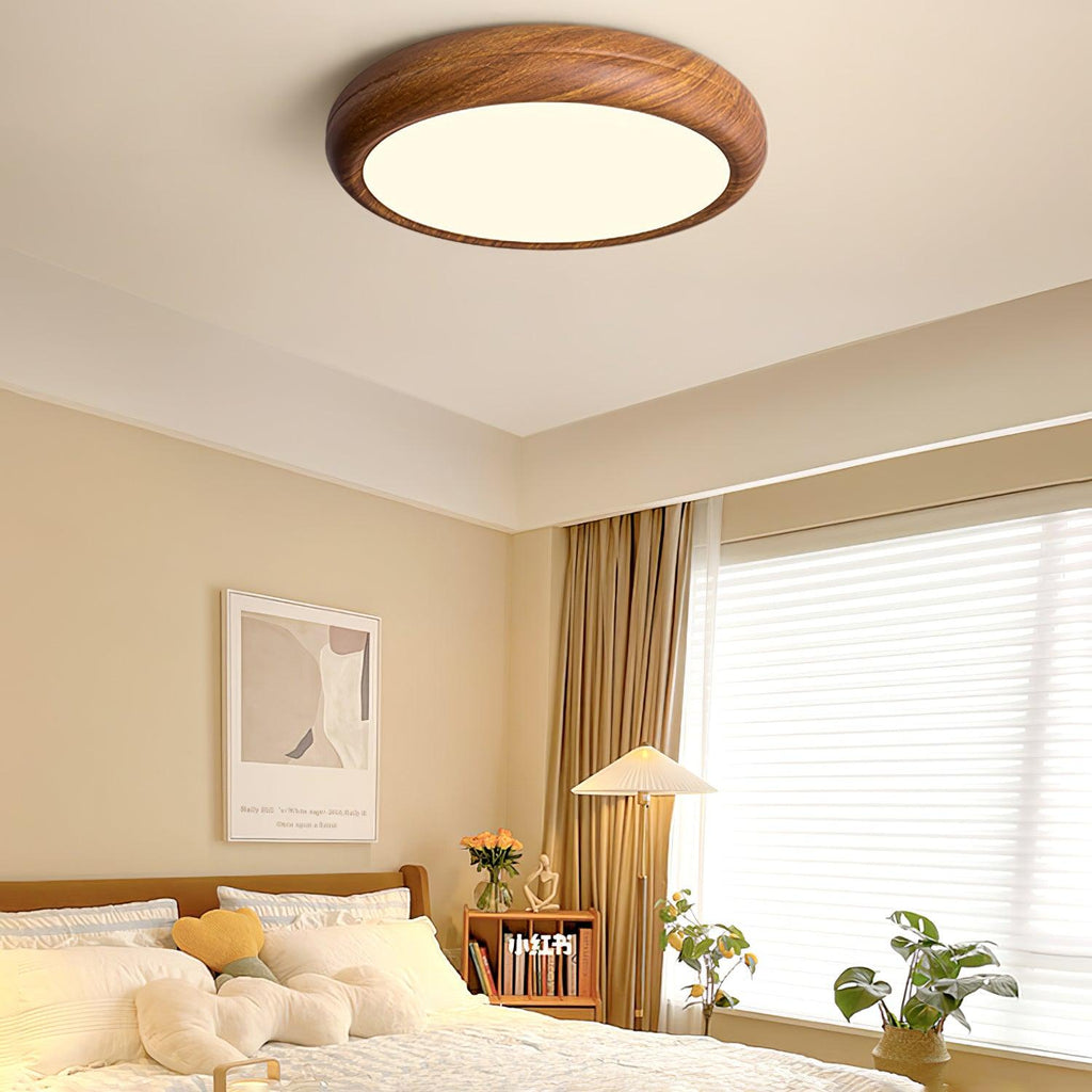 Round Ceiling Light with Wood Grain Lighting Lobby
