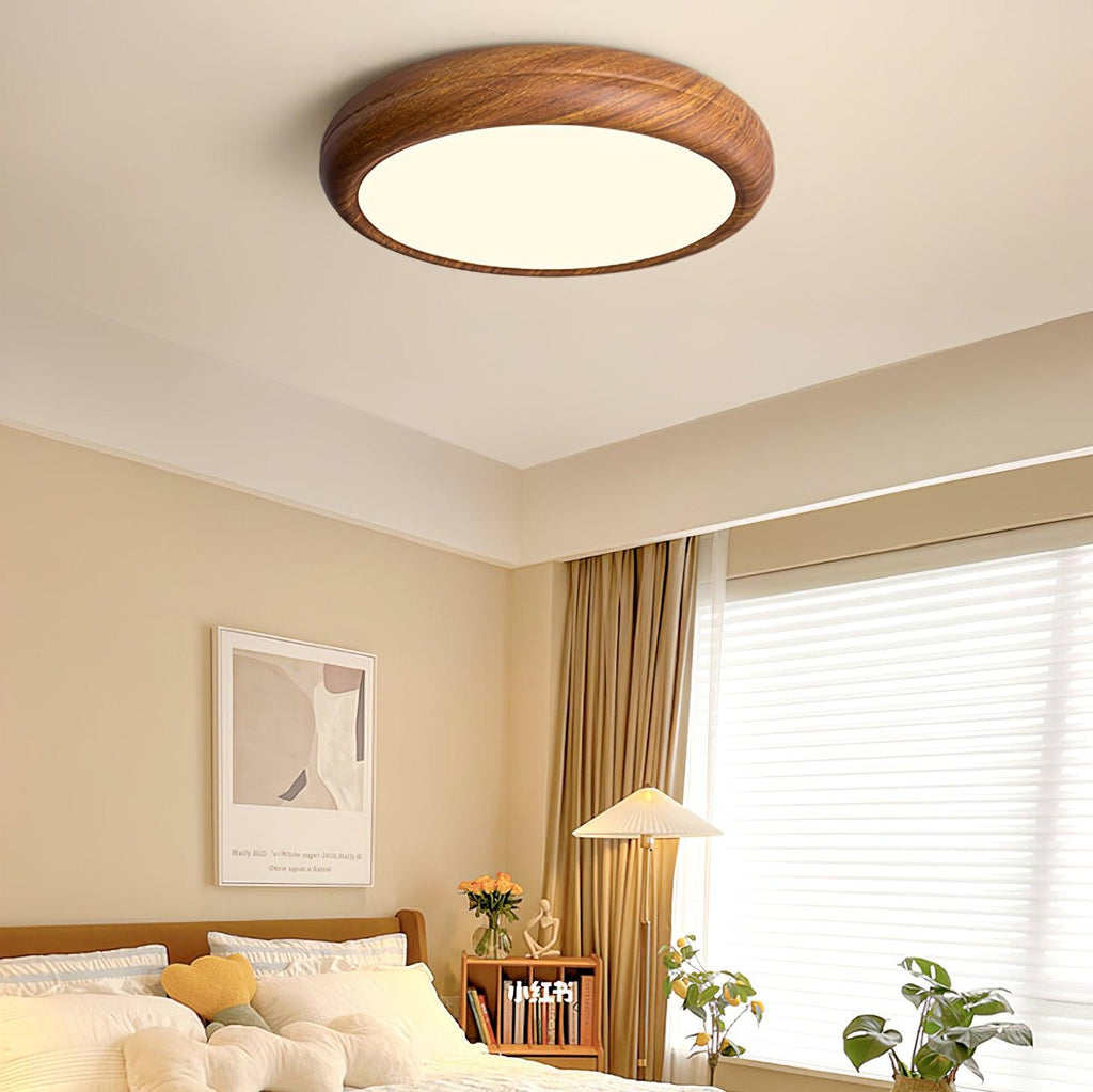 Round Ceiling Light with Wood Grain Lighting Lobby
