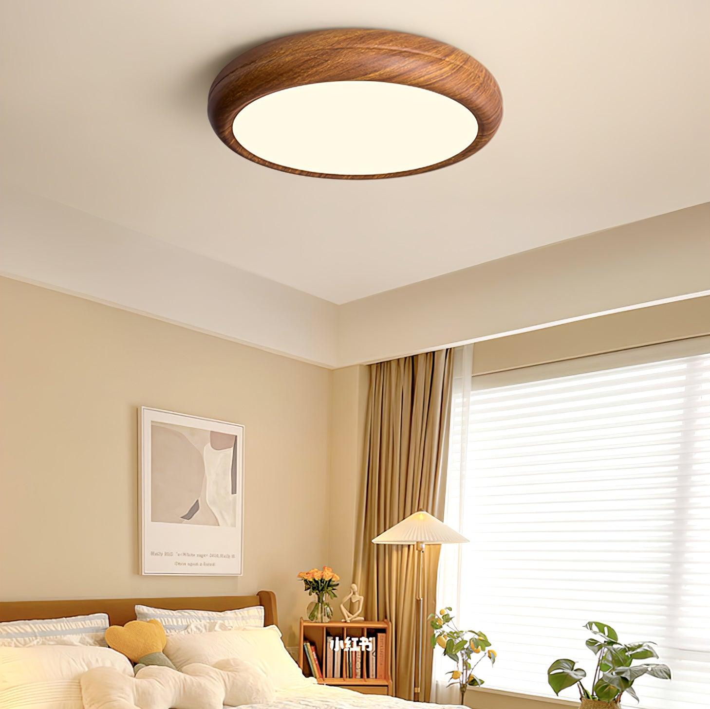Round Ceiling Light with Wood Grain Lighting Lobby