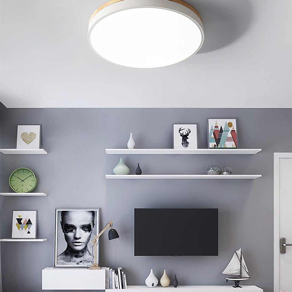 Round White Wooden Ceiling Fixture Lighting Lobby