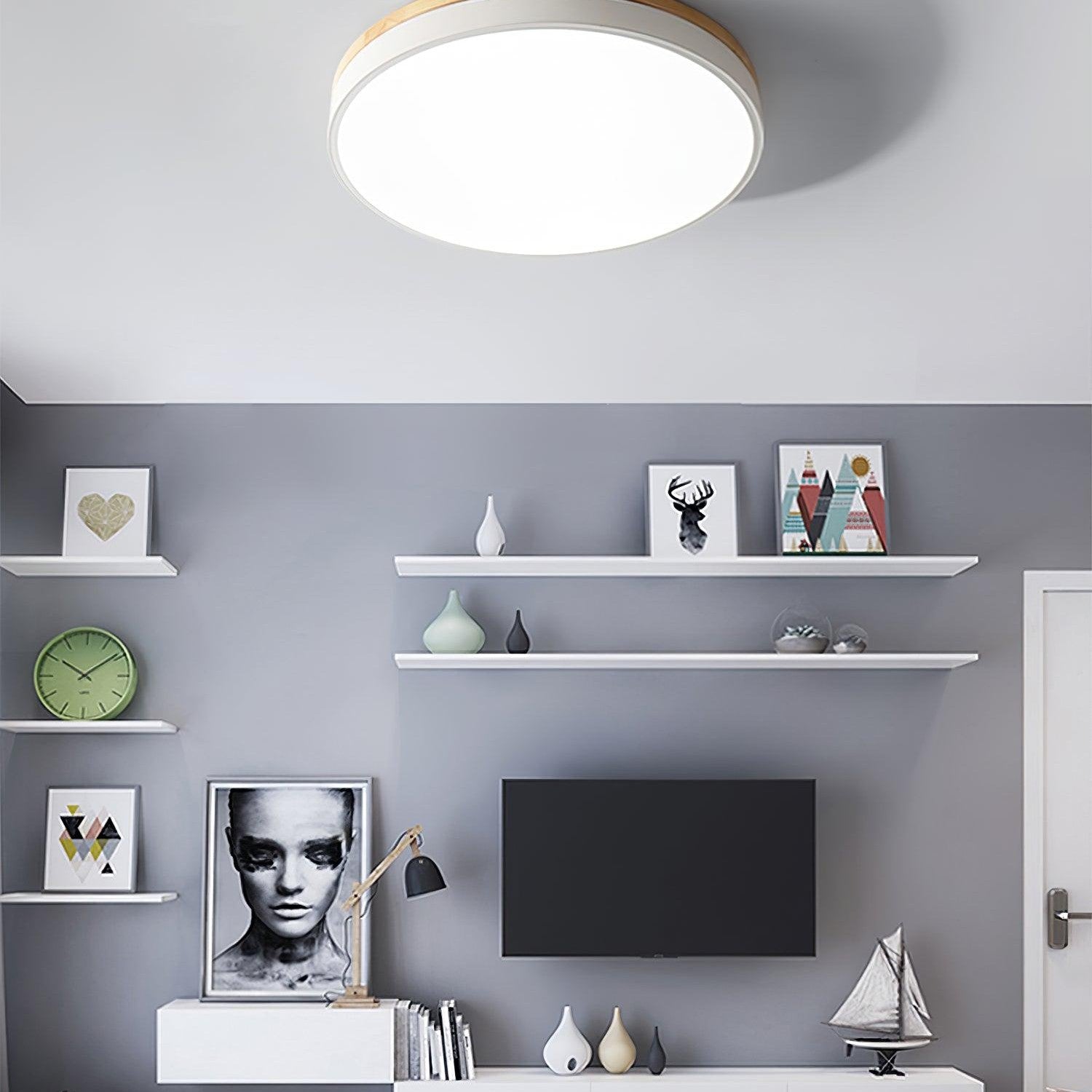 Round White Wooden Ceiling Fixture Lighting Lobby