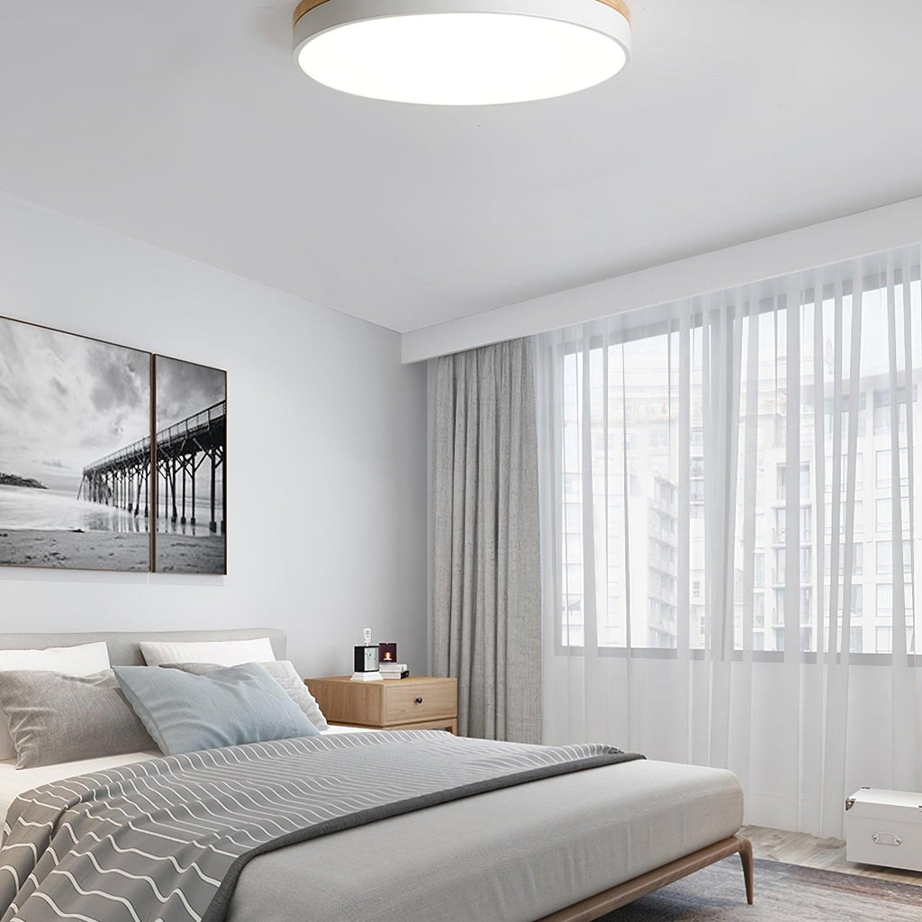 Round White Wooden Ceiling Fixture Lighting Lobby