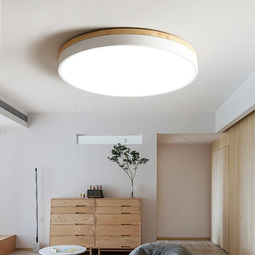 Round White Wooden Ceiling Fixture Lighting Lobby