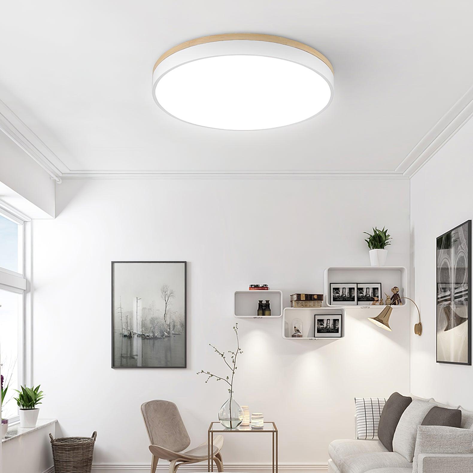 Round White Wooden Ceiling Fixture Lighting Lobby