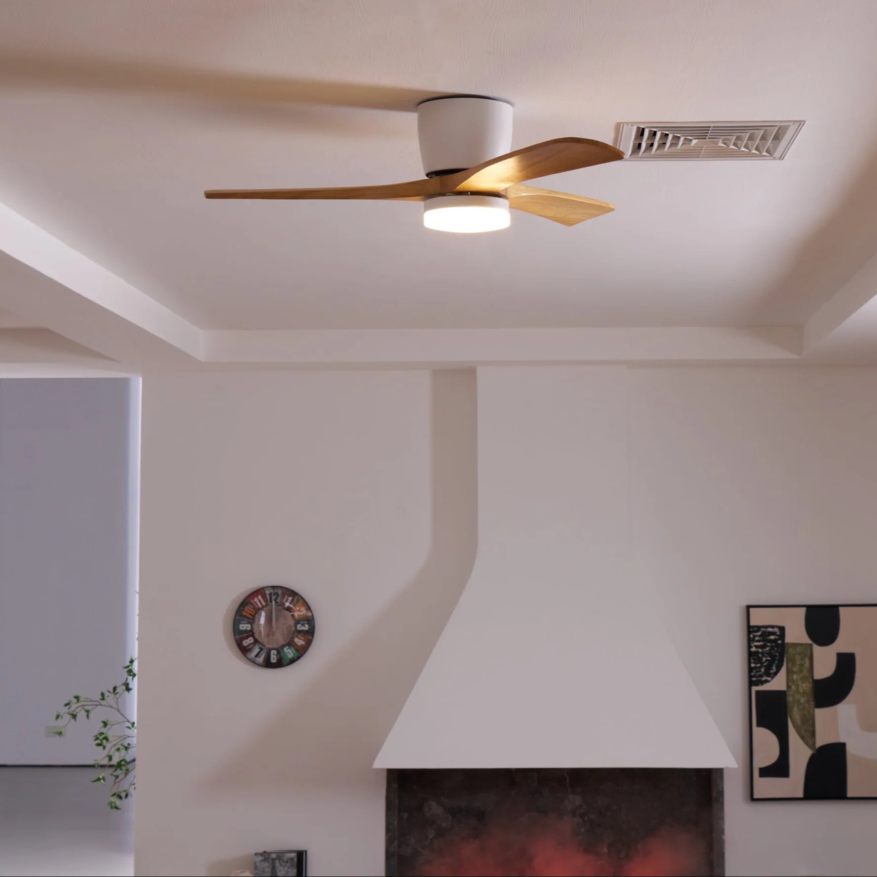 Scandinavian wooden ceiling Fan with LED light (42”/48”/52”) Lighting Lobby