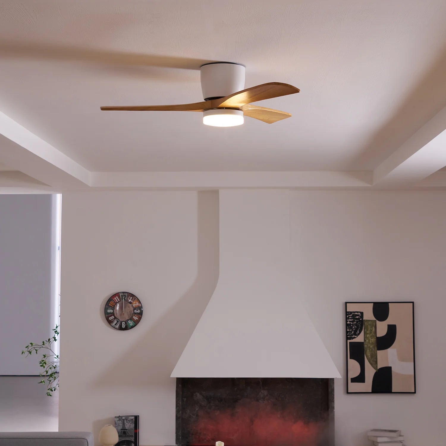 Scandinavian wooden ceiling Fan with LED light (42”/48”/52”) Lighting Lobby