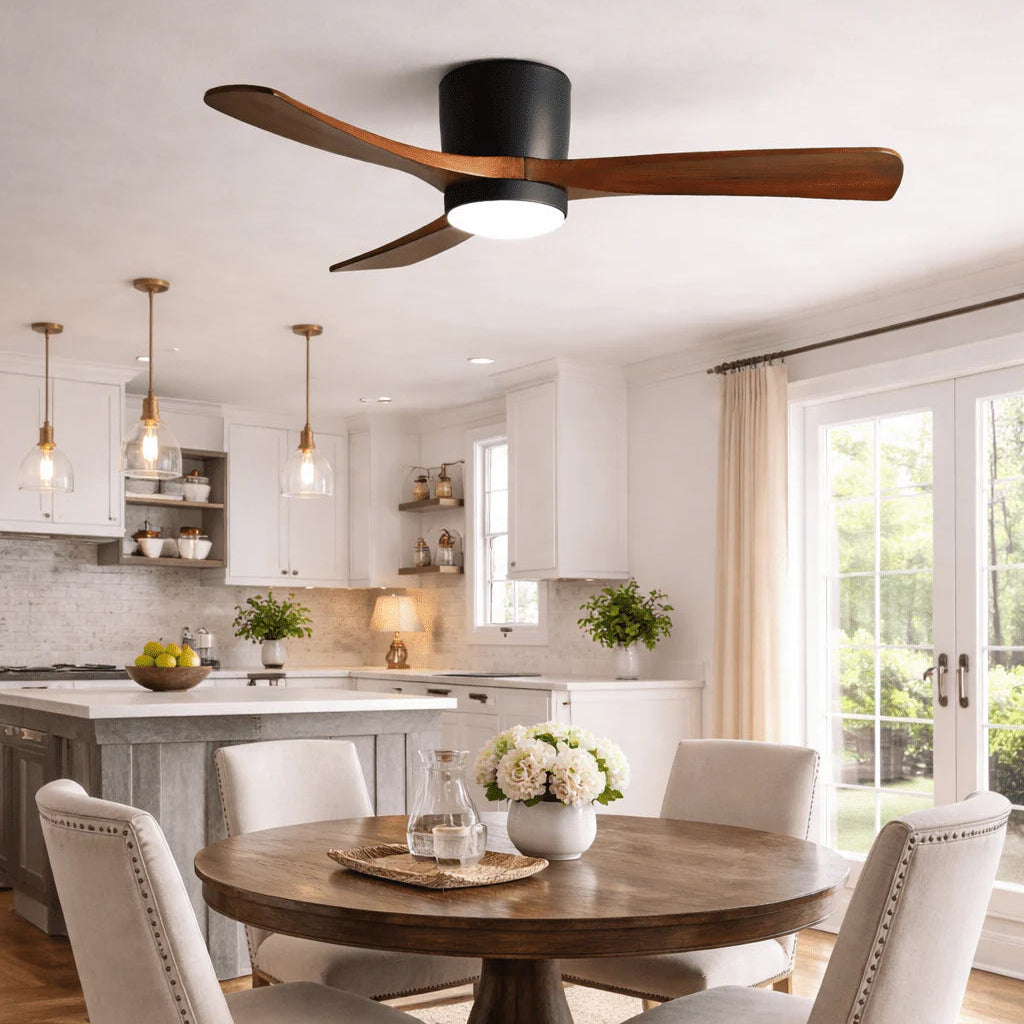 Scandinavian wooden ceiling Fan with LED light (42”/48”/52”) Lighting Lobby
