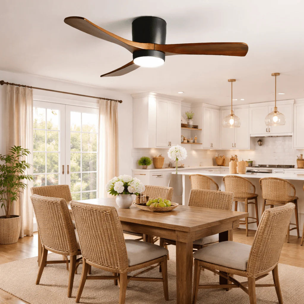Scandinavian wooden ceiling Fan with LED light (42”/48”/52”) Lighting Lobby