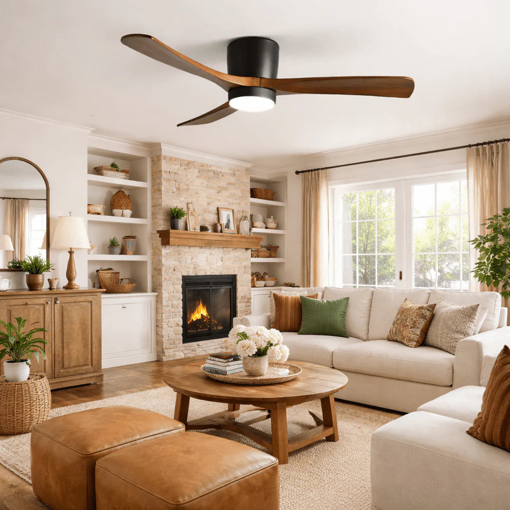 Scandinavian wooden ceiling Fan with LED light (42”/48”/52”) Lighting Lobby