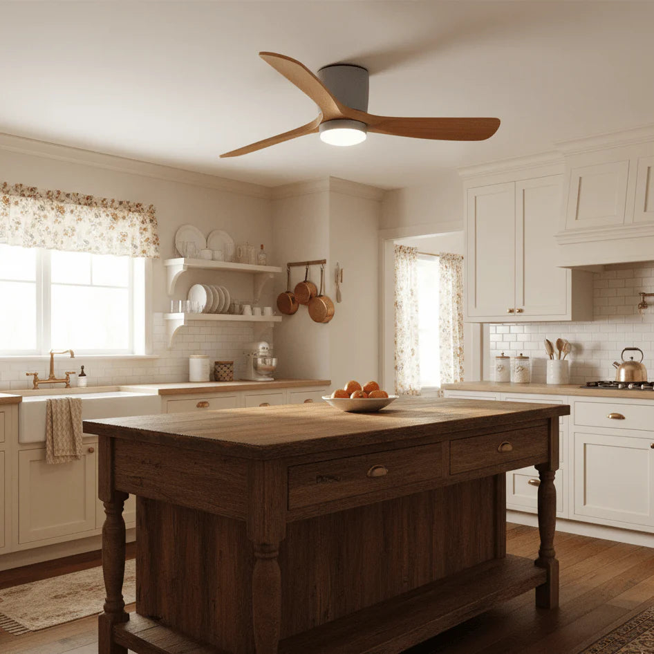 Scandinavian wooden ceiling Fan with LED light (42”/48”/52”) Lighting Lobby