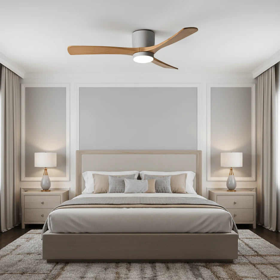 Scandinavian wooden ceiling Fan with LED light (42”/48”/52”) Lighting Lobby