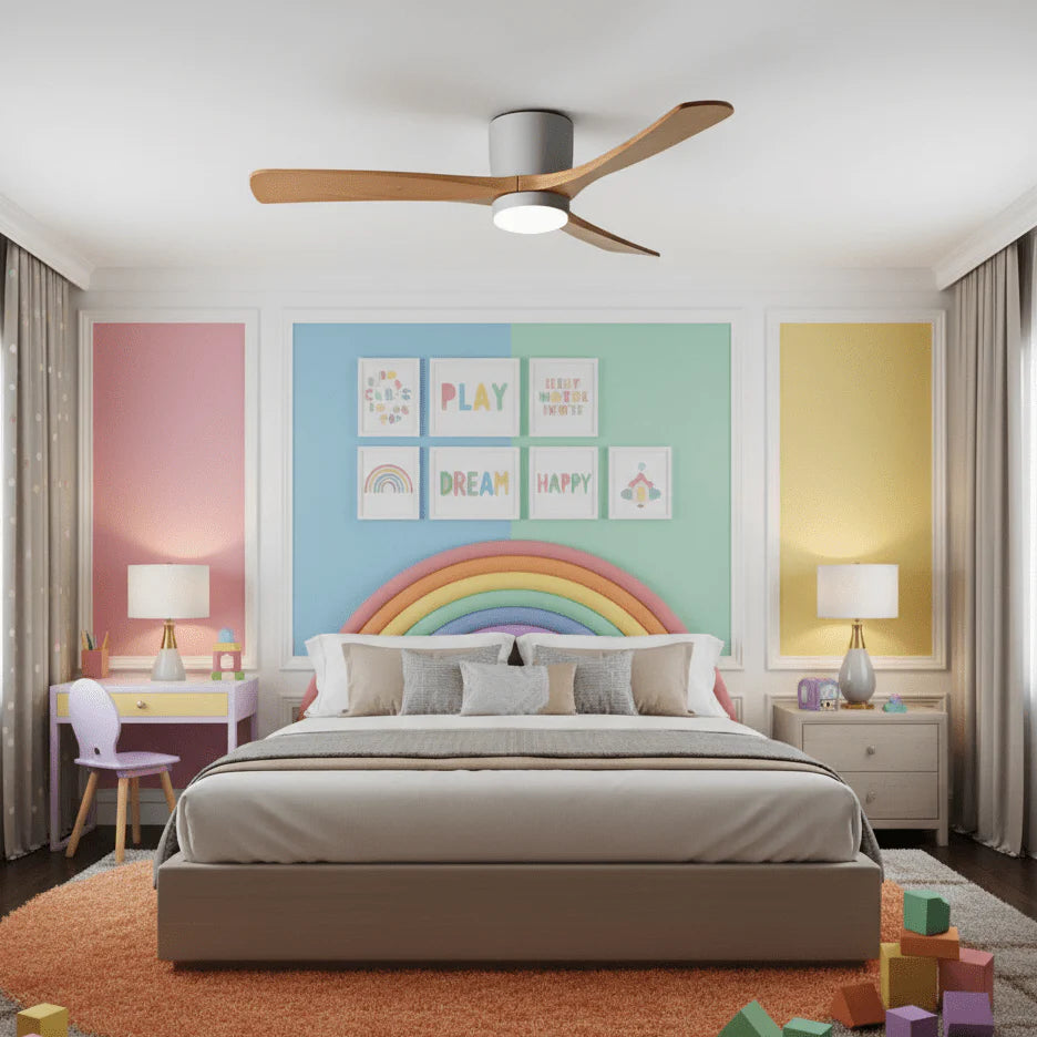 Scandinavian wooden ceiling Fan with LED light (42”/48”/52”) Lighting Lobby