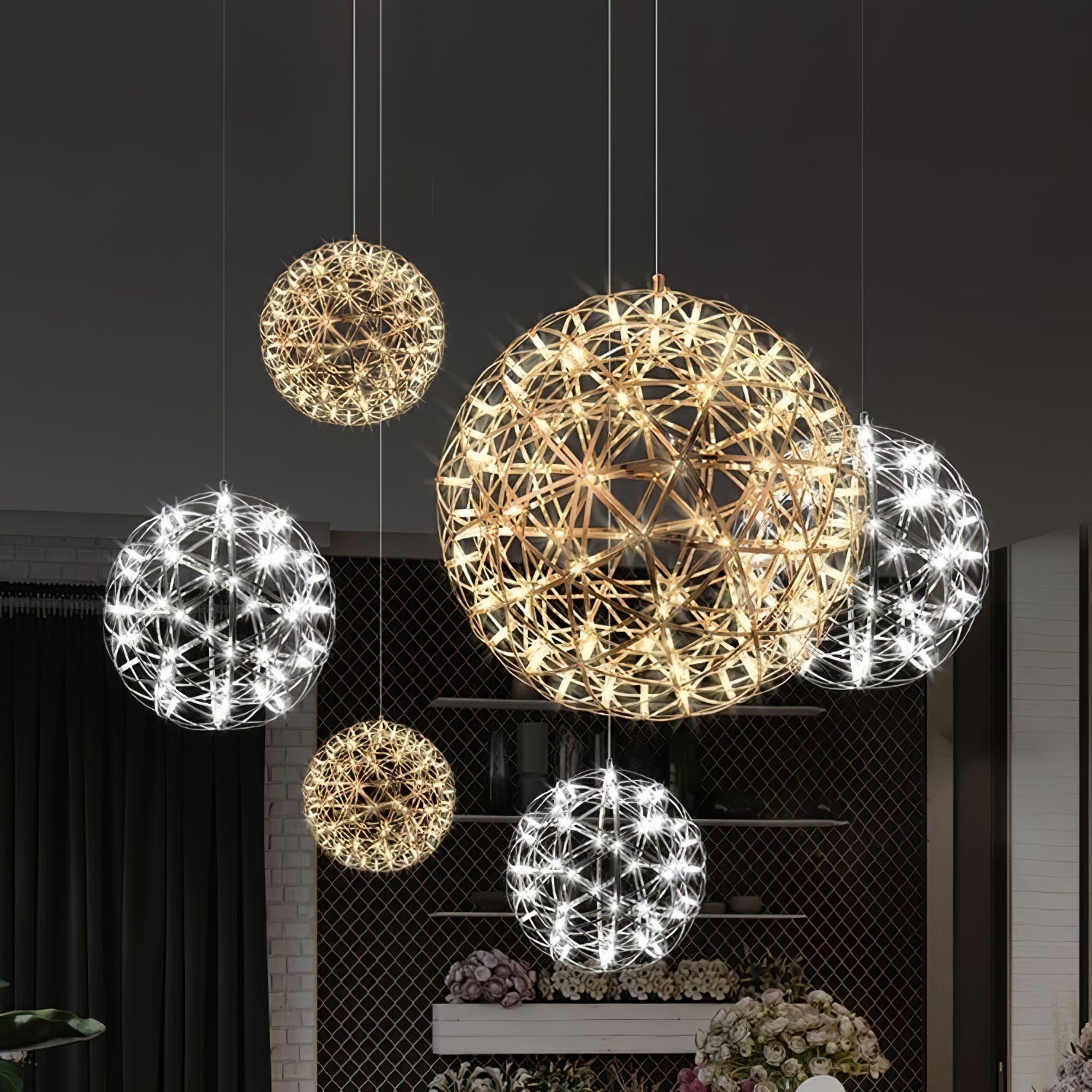 Sparkling Silver Ceiling Pendant Light Lighting Lobby