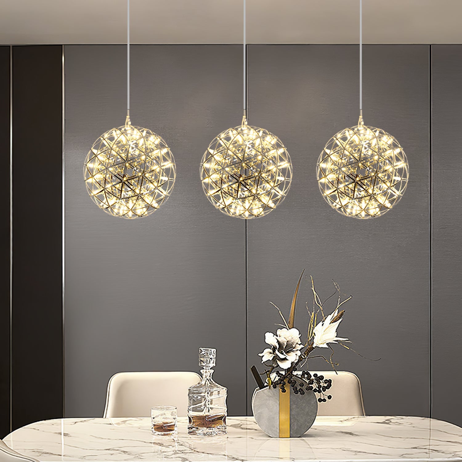 Sparkling Silver Ceiling Pendant Light Lighting Lobby