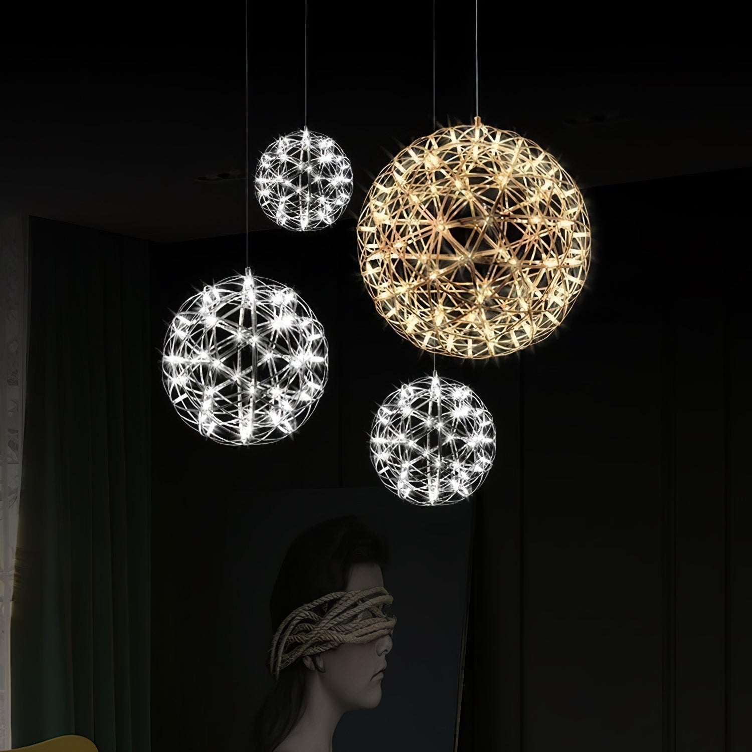 Sparkling Silver Ceiling Pendant Light Lighting Lobby