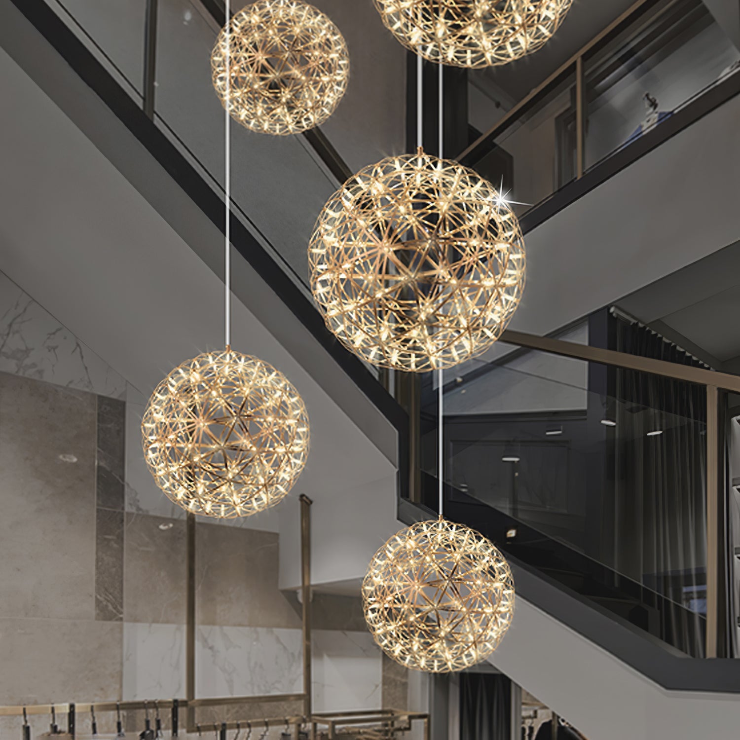 Sparkling Silver Ceiling Pendant Light Lighting Lobby