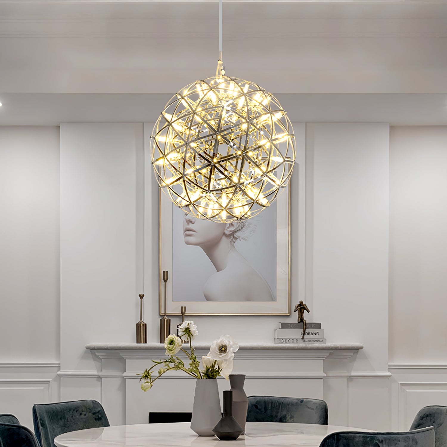 Sparkling Silver Ceiling Pendant Light Lighting Lobby